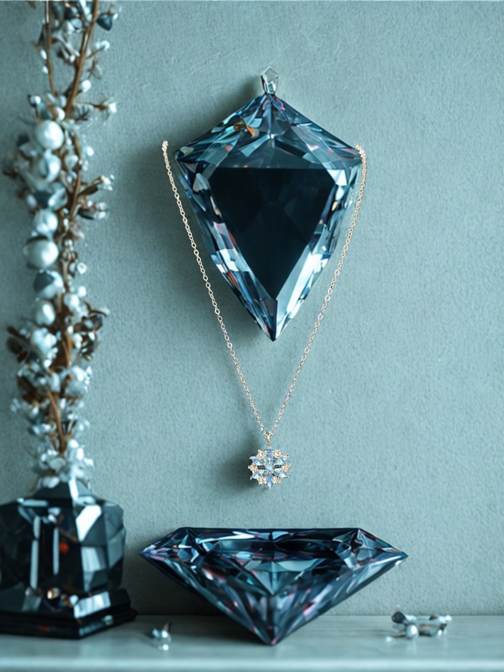 ❄️Silver-Tone Blue & White Snowflake Pendant Necklace/NIP❄️